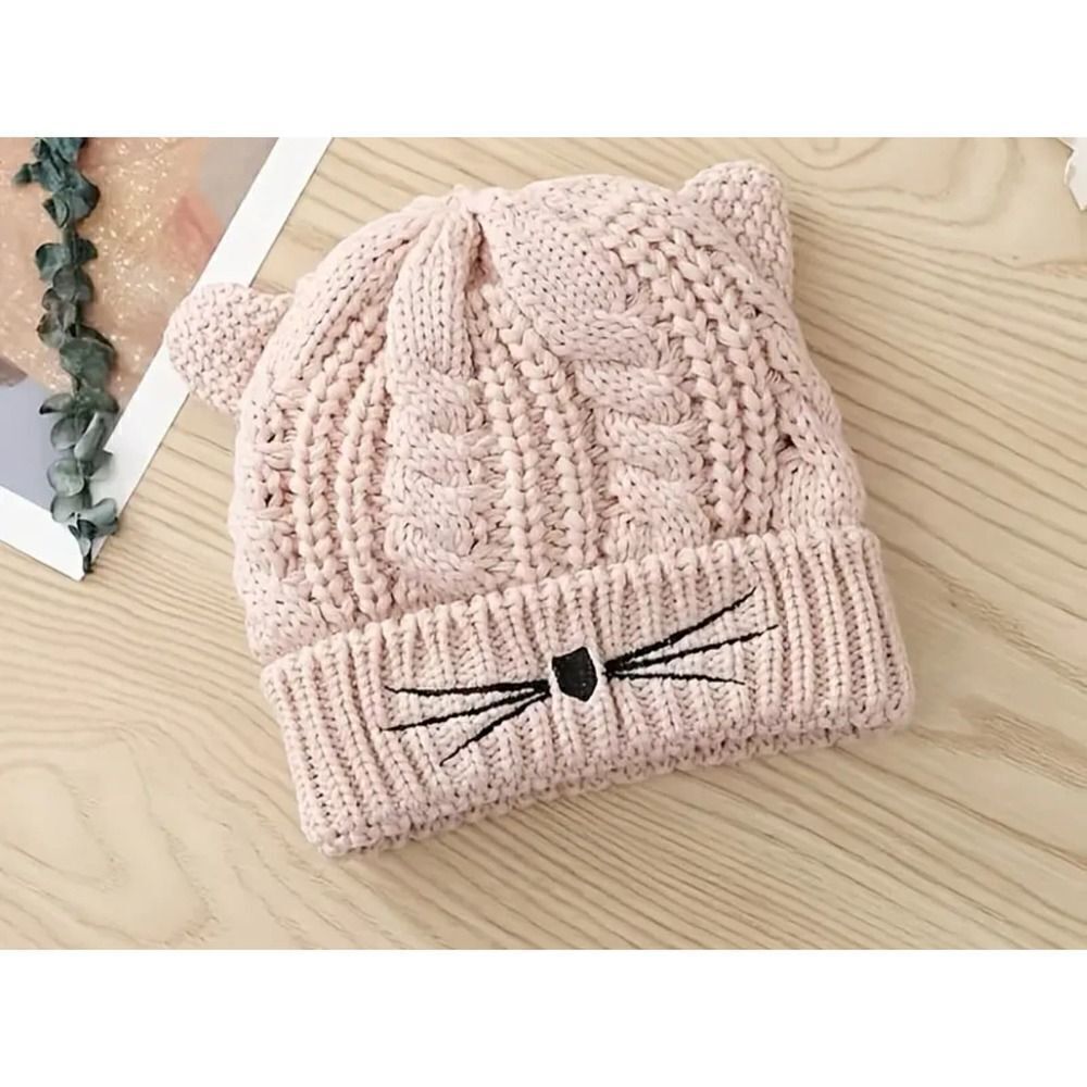New!  Pink Cat Ear and Whisker Face  Beanie Stocking Cap Hat